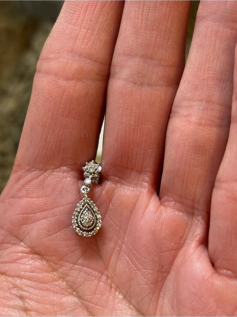 Classic Teardrop Diamond Dangle Earring - White Gold Tone
